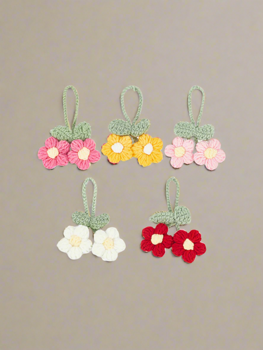 Set Of 4 Knit Flower Bag Charms