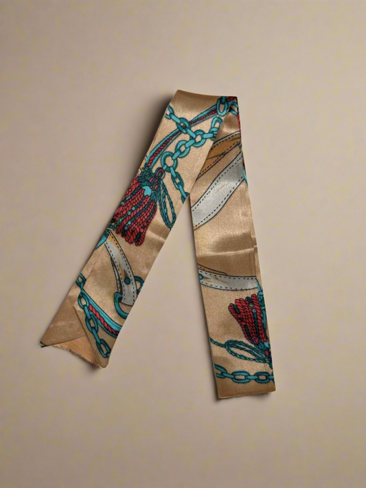 Gold Bag Scarf With Turquoise Chain Detail