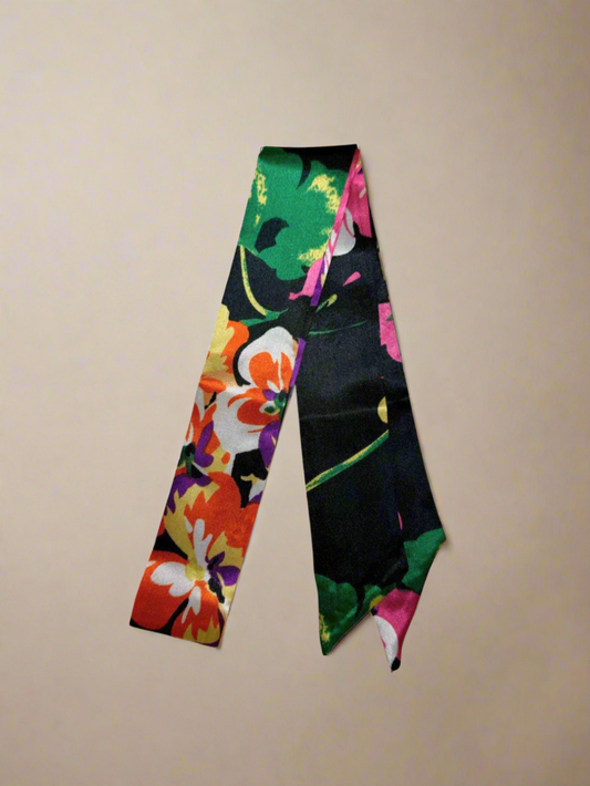Black Vibrant Floral Bag Scarf