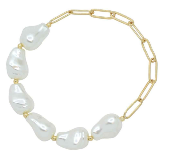 Brynna's Baroque Pearl Bracelet Gold Stretch