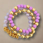 Colorful Trio Metal Glass and Wood Stretch Bracelet Set