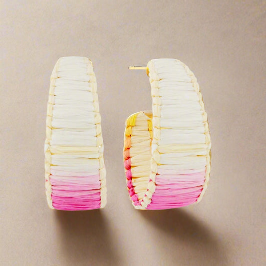 Free Spirit Raffia Wrapped Color Hoop Earrings