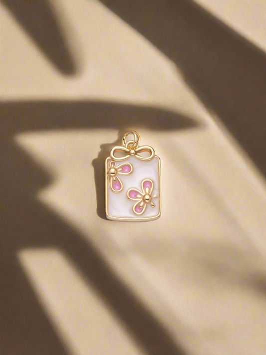 Enamel Rectangle Charm With Flowers & Bows