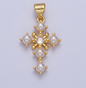 24K Gold Filled CZ Shell Pearl Religious Cross Pendant