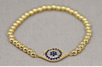 *PREORDER* Oval Eye Gold Beaded Stretch Bracelet with Pave Crystal Eye Details