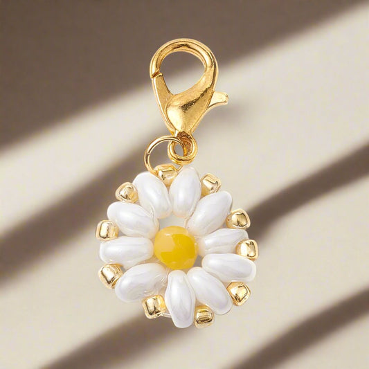 Glass Daisy Lobster Clasp Bag Charm