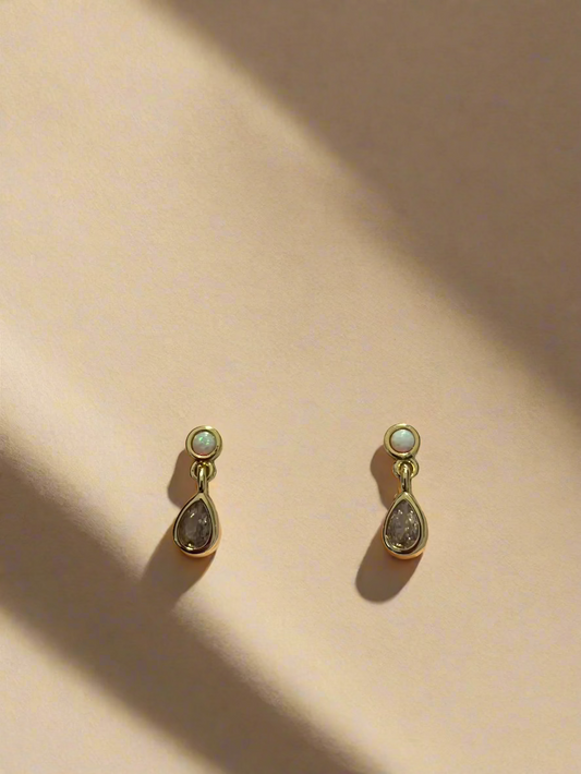 CZ Teardrop Dangle Opal Gold Filled Stud Earrings