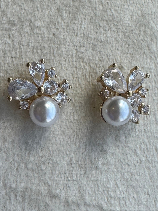 Regal Pearl and Crystal Post Back Earring