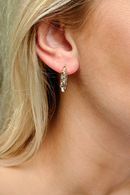 Radiant Colorburst Pave Huggie Earrings