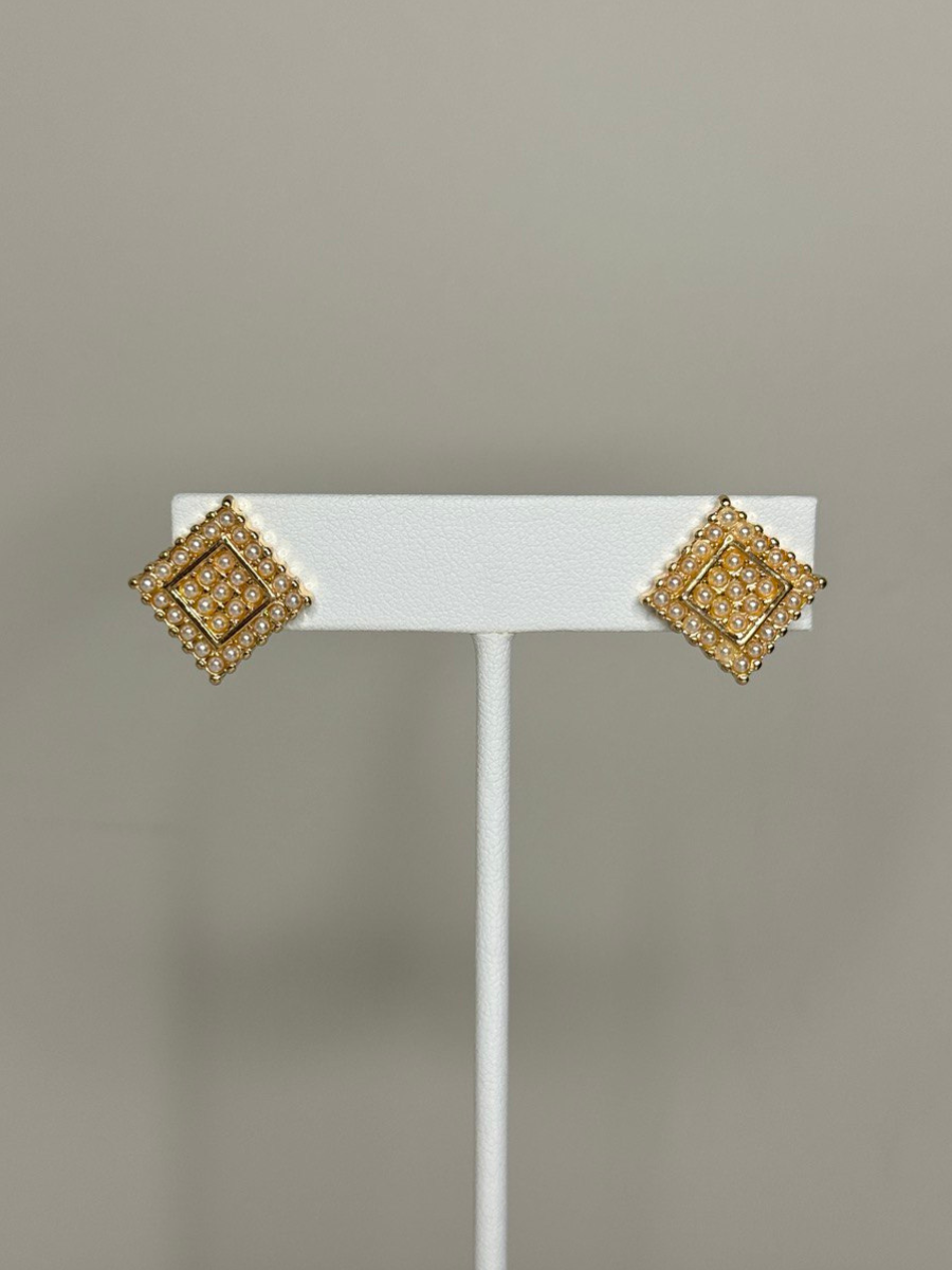 Pearl Pave Square Stud Earrings