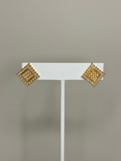 Pearl Pave Square Stud Earrings