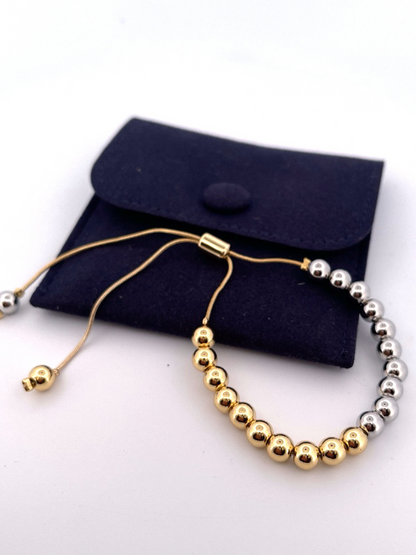 Duality Gold and Silver Beaded Adjustable Bracelet