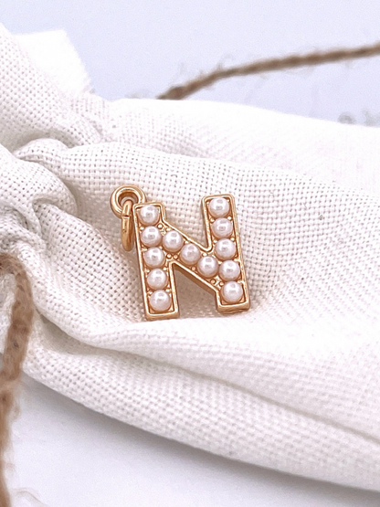 Lovely Luster Pearl Initial Charm A-Z