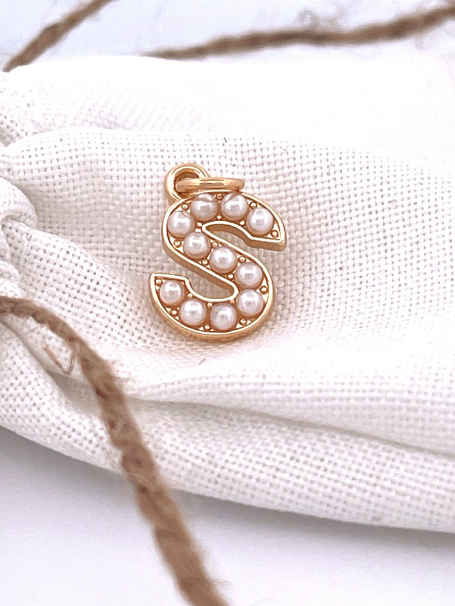 Lovely Luster Pearl Initial Charm A-Z