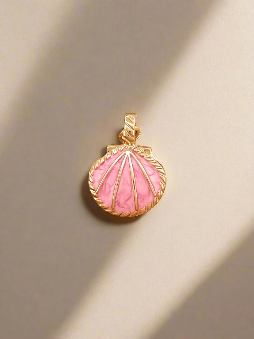 Pink Lagoon Scallop Shell Gold Enamel Charm