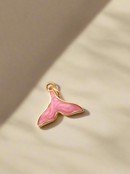 Rosy Fin Pink Dolphin Tail Gold Enamel Charm