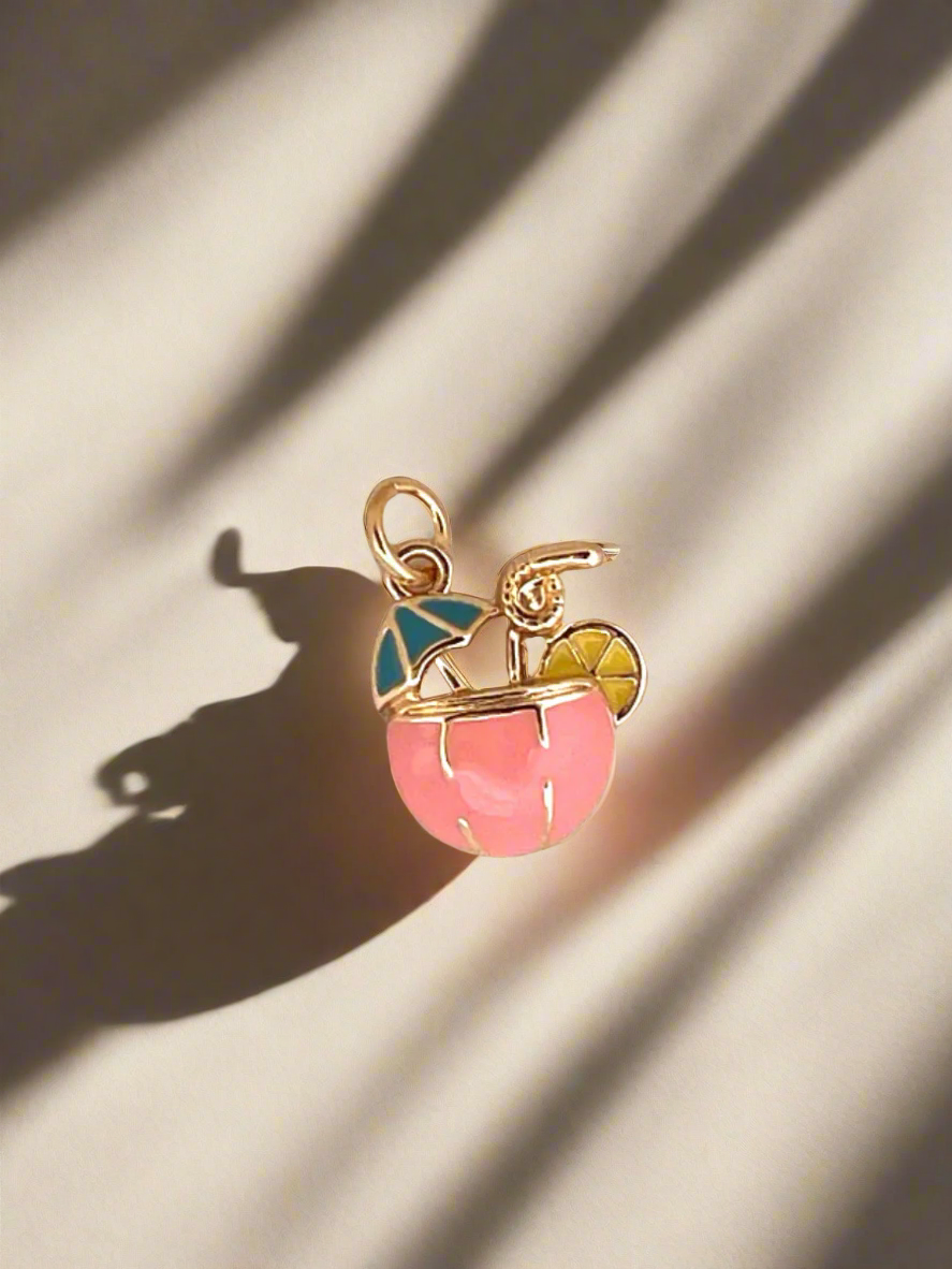 Coconot Bliss Pink Drink Gold Enamel Charm