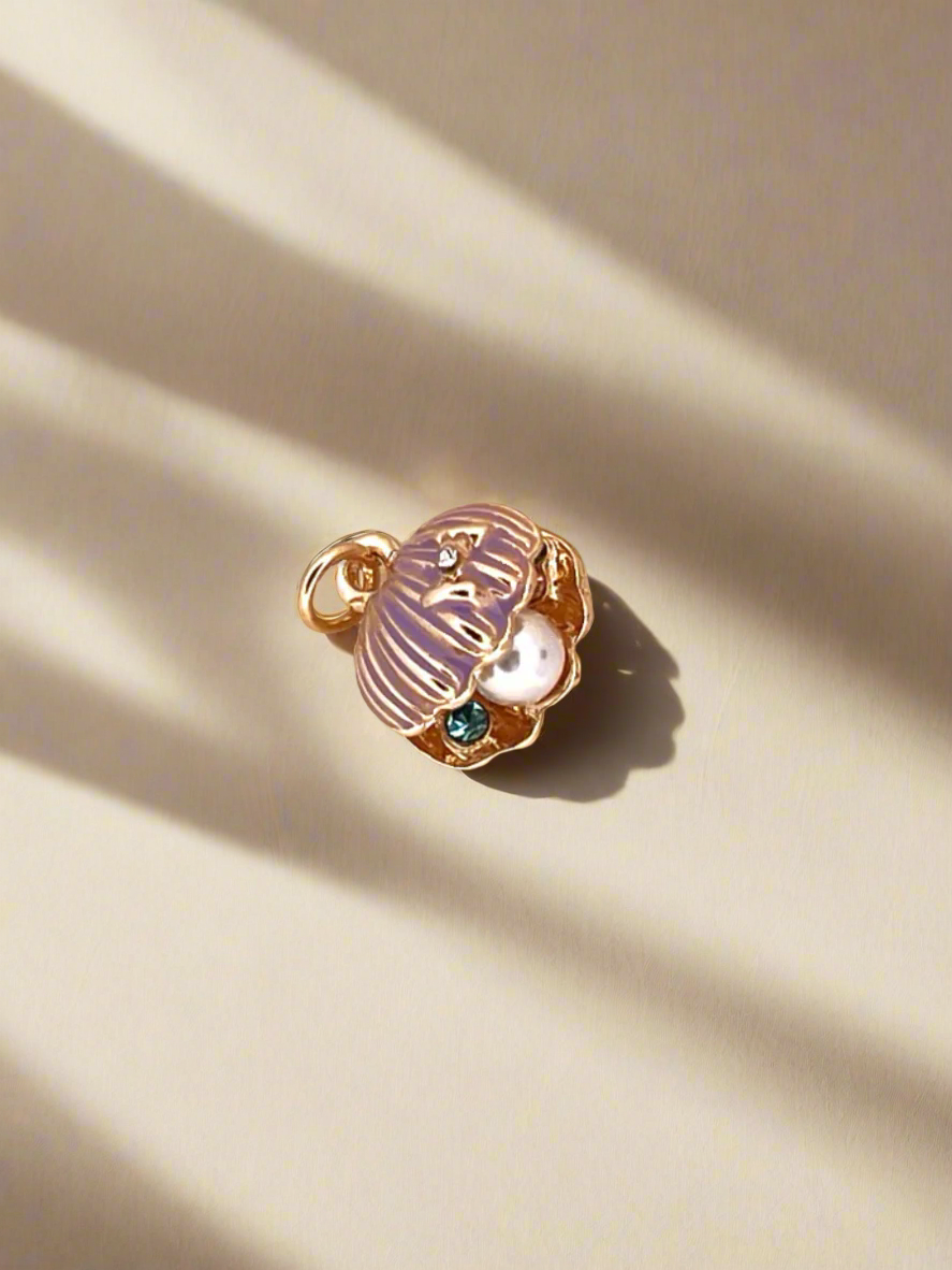 Purple Dream Oyster Shell with Pearl Gold Enamel Charm