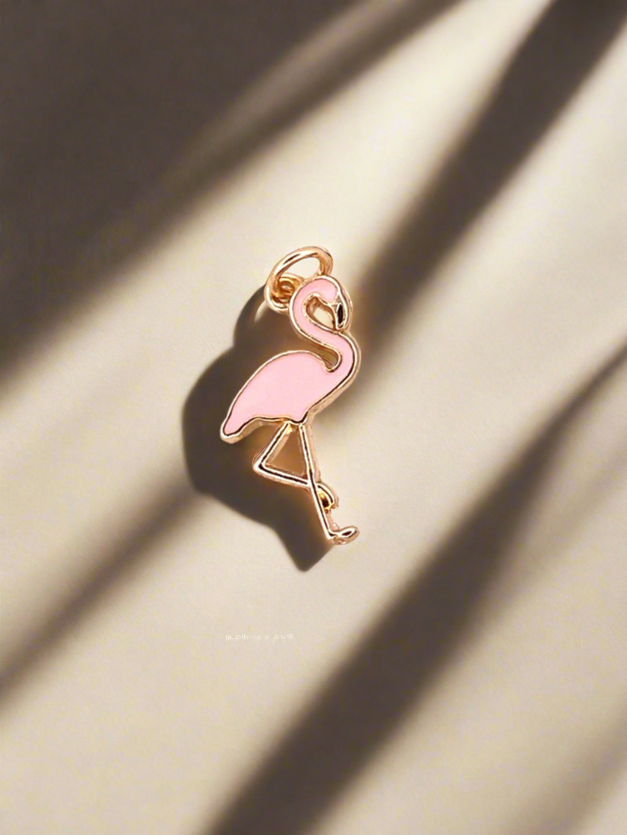 Tropical Pink Flamingo Gold Enamel Charm