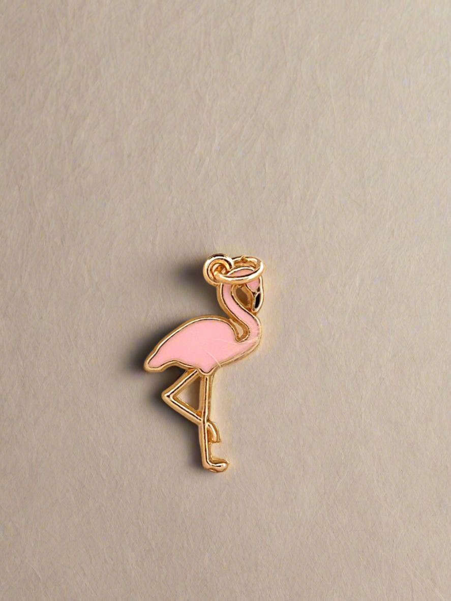 Tropical Pink Flamingo Gold Enamel Charm