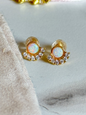 Round Opal with Micro Pave CZ Gold Filled Stud Earrings