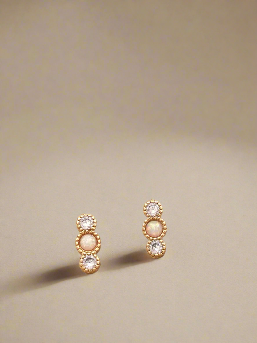 Luminous Bar CZ and Opal Gold Filled Stud Earrings