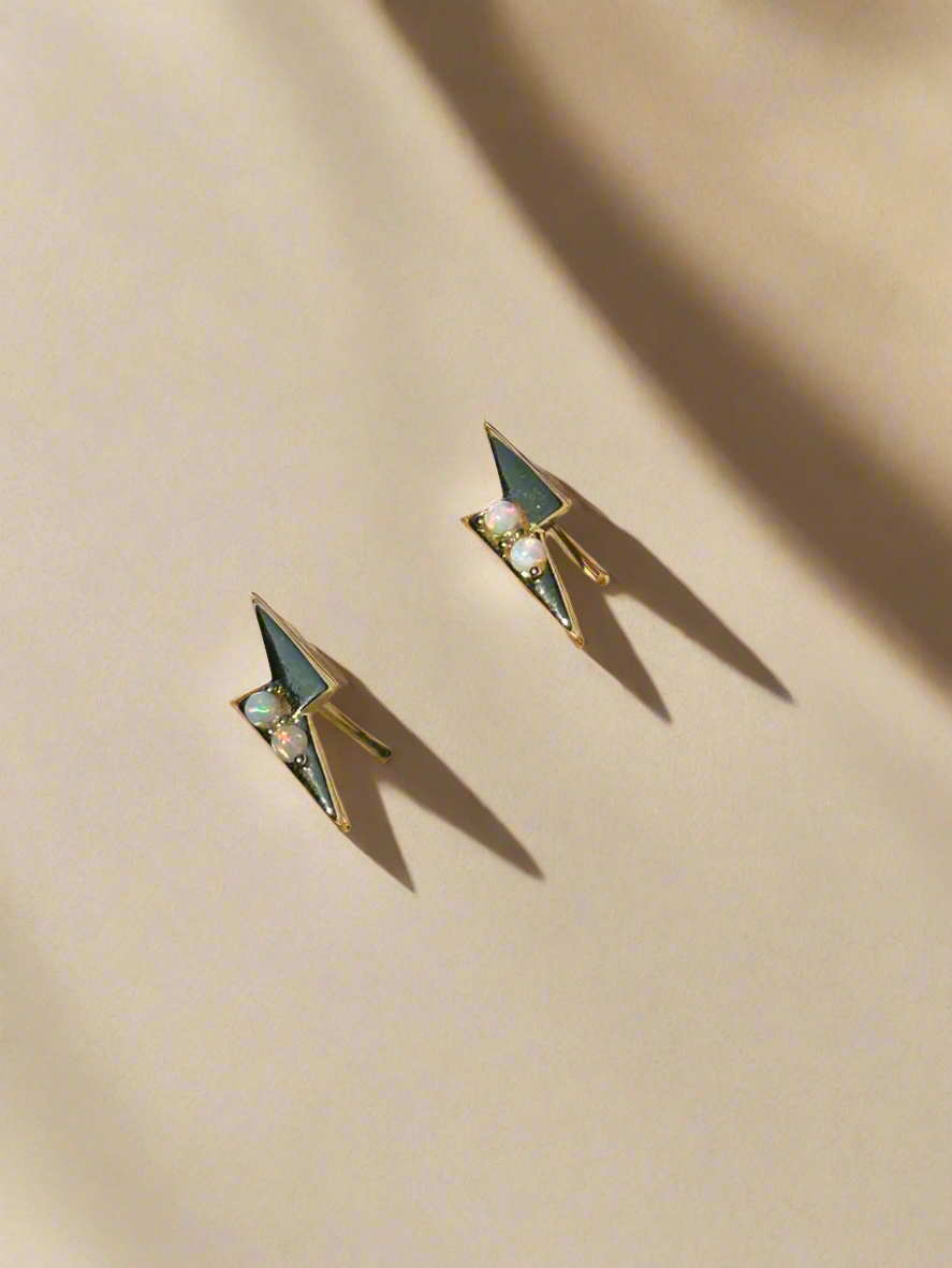 Electric Opal Lightning Bolt Gold Filled Stud Earrings