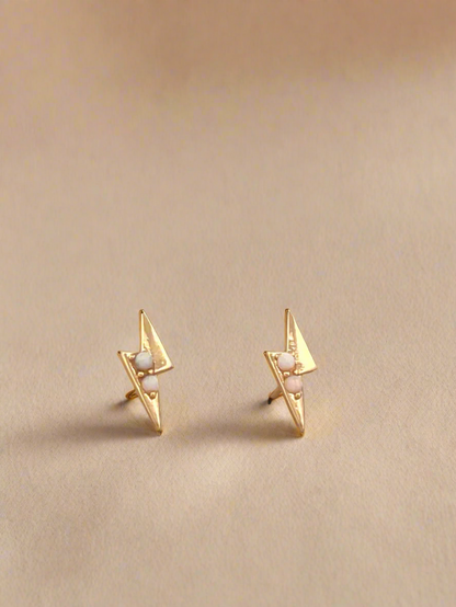 Electric Opal Lightning Bolt Gold Filled Stud Earrings