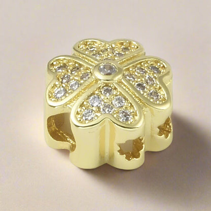 Micro Pave Clear CZ Four Leaf Clover Threader Charm