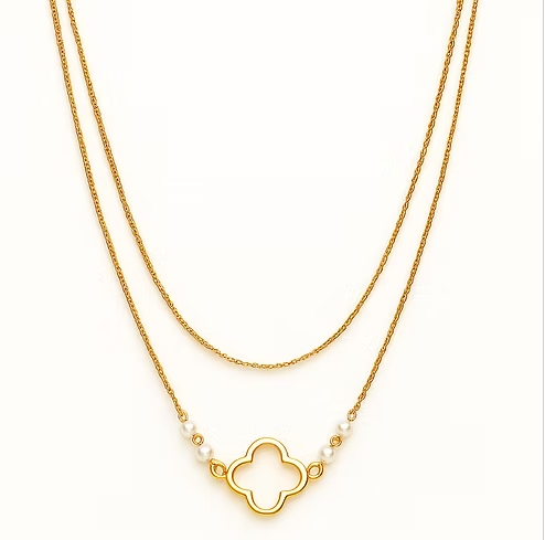 Jane's Layered Clover and Pearl Necklace