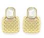 Textured Square with Crystal Pendant Post Back Earring