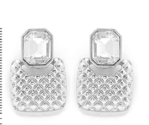Textured Square with Crystal Pendant Post Back Earring