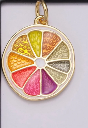 Enamel Orange Charm Fruit Pendant 14k Gold Filled Charm Bracelet Necklace Jewelry Finding
