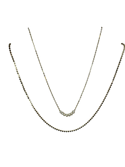 A Classy Layered Pair Flattened Chain Necklace with Pearls