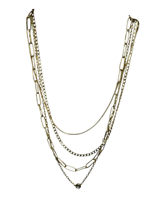 Multi Layered Necklace with CZ Drop, SQ Chain and Cuban Chain