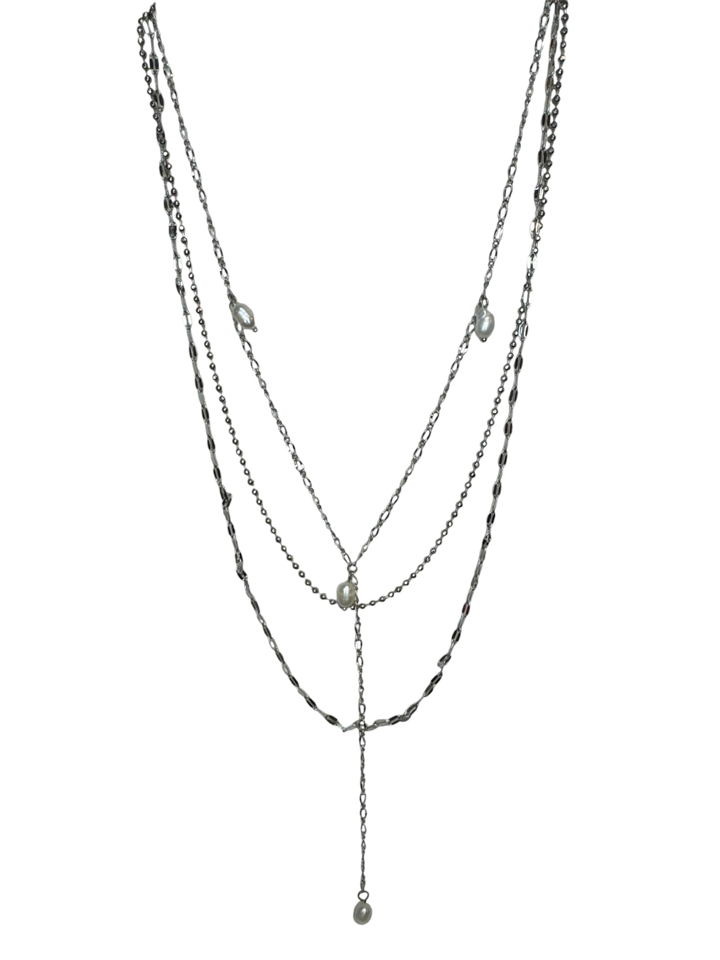 Layered Y Necklace with Freshwater Pearl Drops