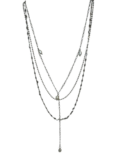 Layered Y Necklace with Freshwater Pearl Drops