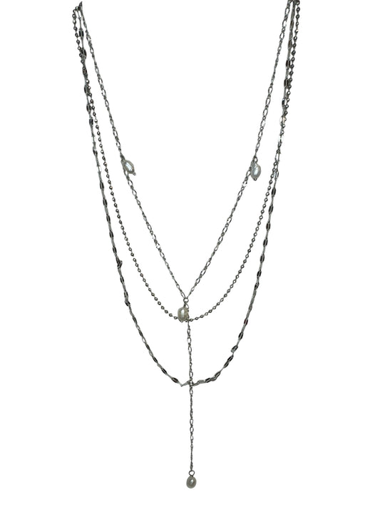 Layered Y Necklace with Freshwater Pearl Drops