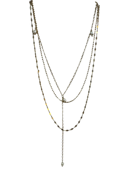 Layered Y Necklace with Freshwater Pearl Drops