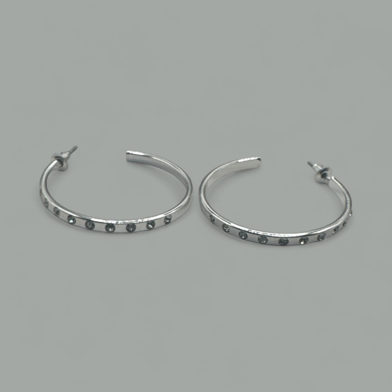 Angels Rhinestone 40MM Shiny Silver Open Back Hoop