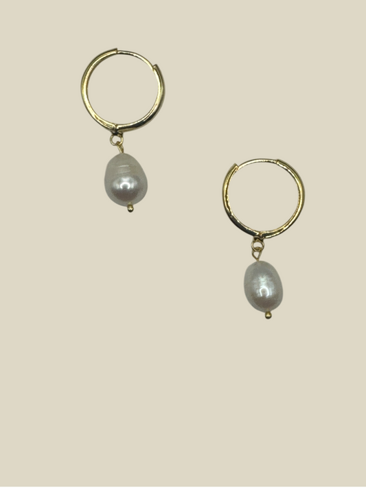 Averly's 18K Gold Filled Pearl Drop Huggie Hoops