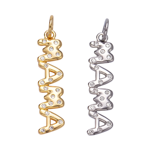 24K Gold Filled Mama in CZ Dotted Script Charm
