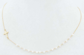Dainty Cross with Mini Pearl Chain Necklace