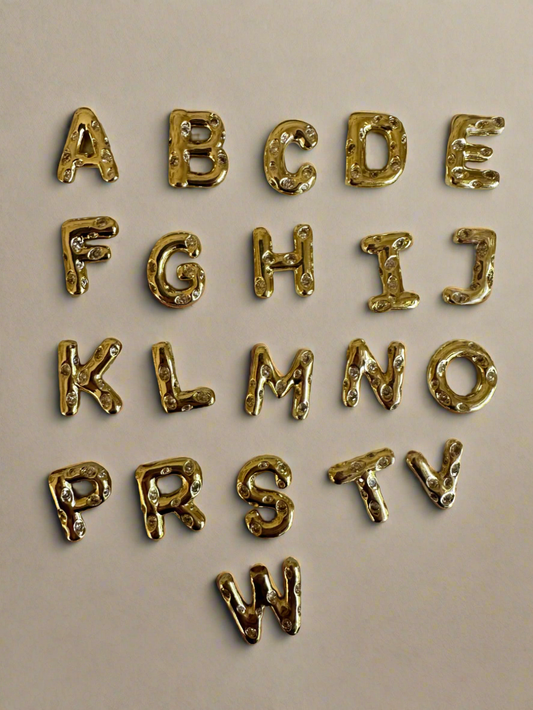 Gold Bubble Letter Charm With Crystals