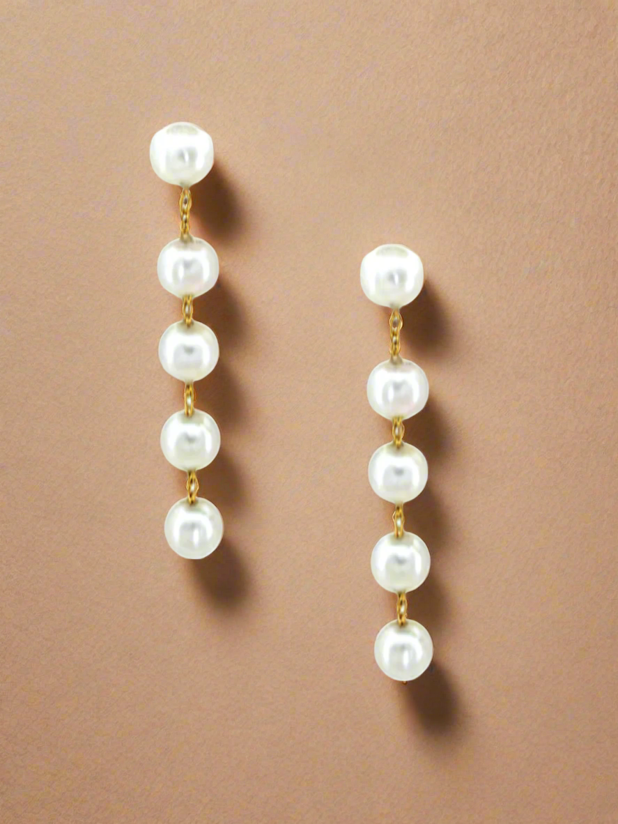 Opulent Five Pearl Drop Dangle Earrings