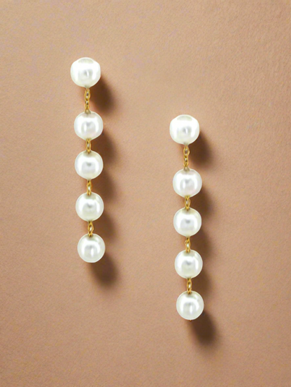 Opulent Five Pearl Drop Dangle Earrings