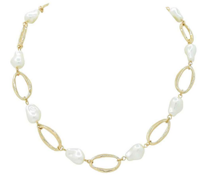 *PREORDER* Oval Link with Natural Pearl Accent Short Necklace
