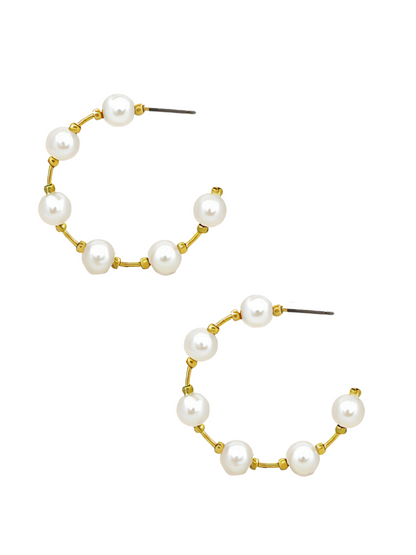 Gleaming Pearl Accent Hoop Earrings